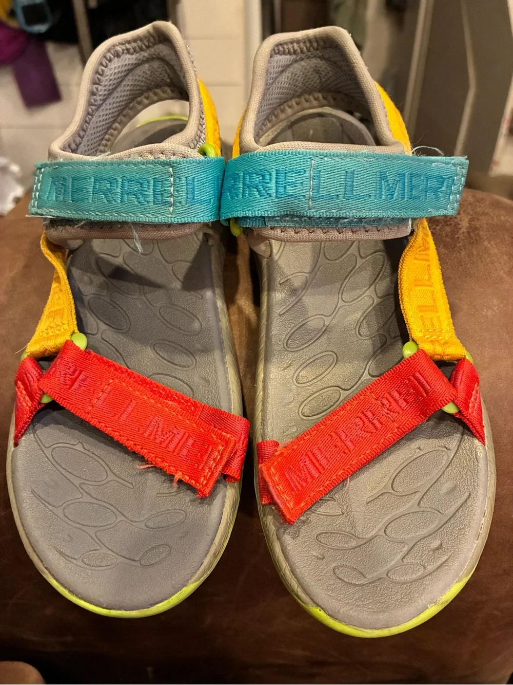 Merrell Kids Colorblock Hook-and-Loop Sandals - Turquoise/Red/Yellow